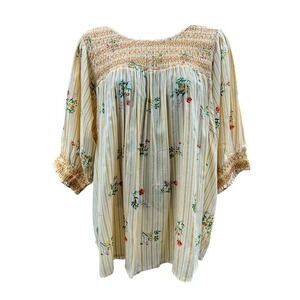 ACSO&A floral and stripes flowy stripe shirt size XL. Cream and‎ mustard